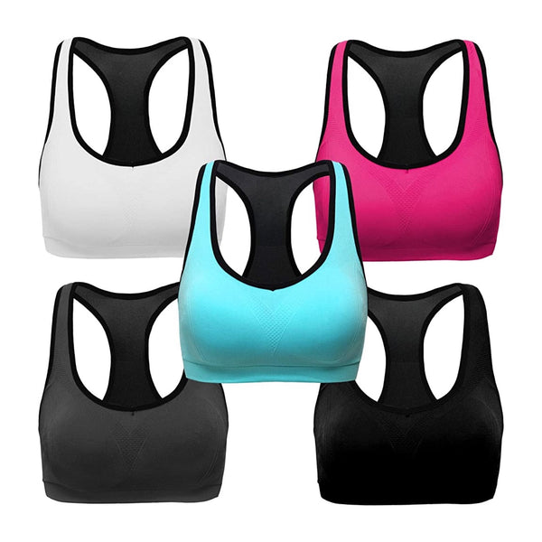 6 PACK Women Sports Bra High Impact Wireless RACER BACK Comfort Workout  Yoga 40B